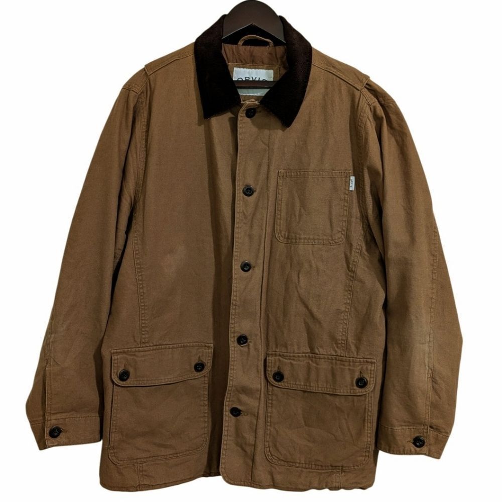 Orvis Heritage Cotton Canvas Chore Coat Quilted Lined Tan Corduroy Collar Sz L